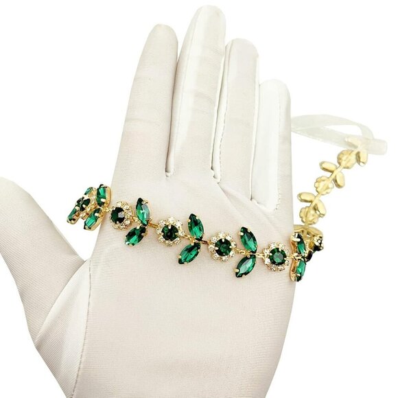Green Crystal Bridal Headpiece Rhinestone Gold Hair Accessory for Women Bride main image 4